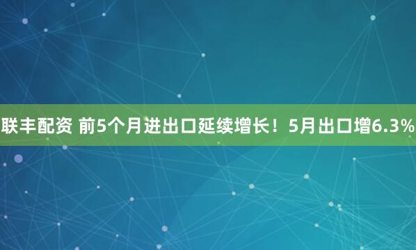 联丰配资 前5个月进出口延续增长！5月出口增6.3%